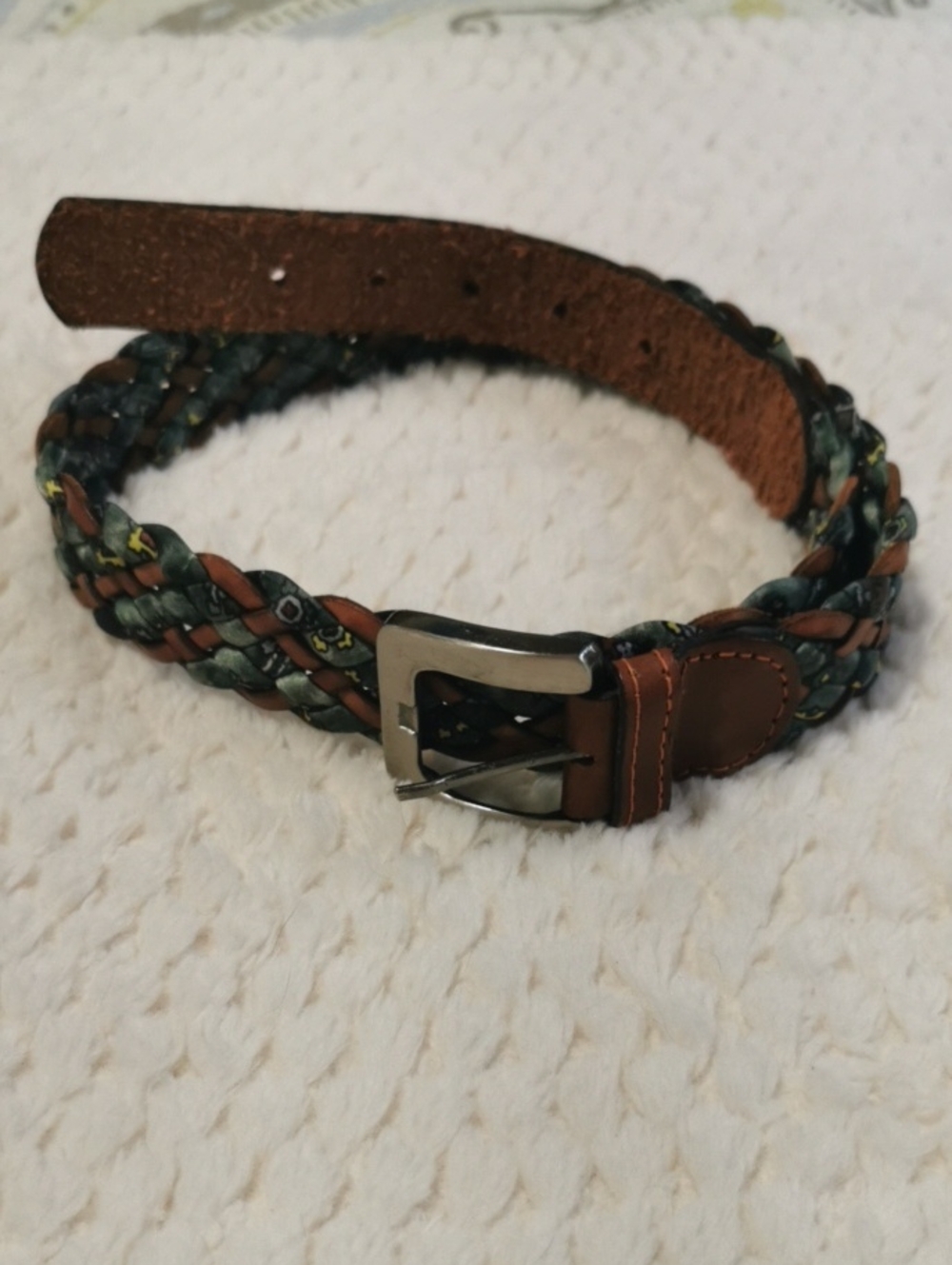 Braided Leather Belt for Women - Brown and Green